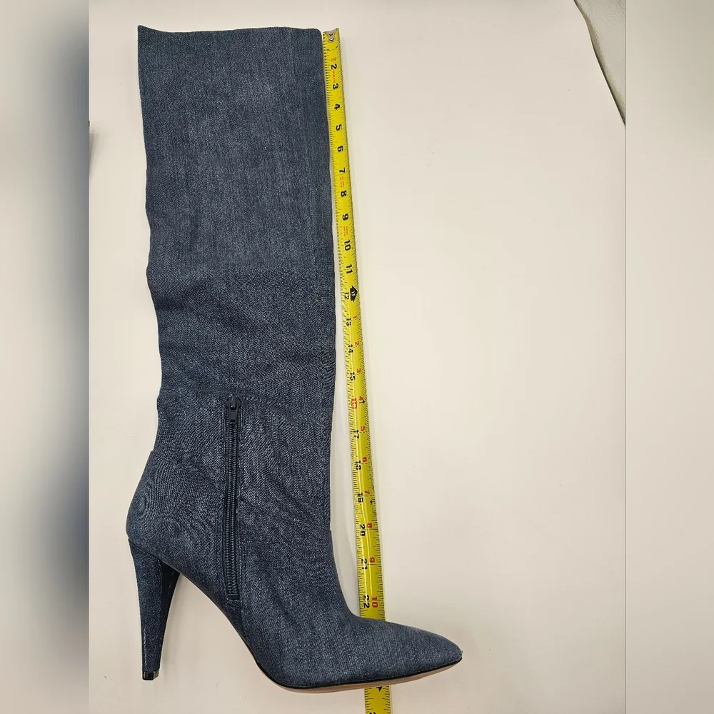 Guess Knee High‎ Denim Stiletto Boots Size 7 | Pointed Toe Heels Y2K Retro Style
